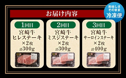 【定期便全3回】宮崎牛ステーキ食べ比べコース_M243-T007