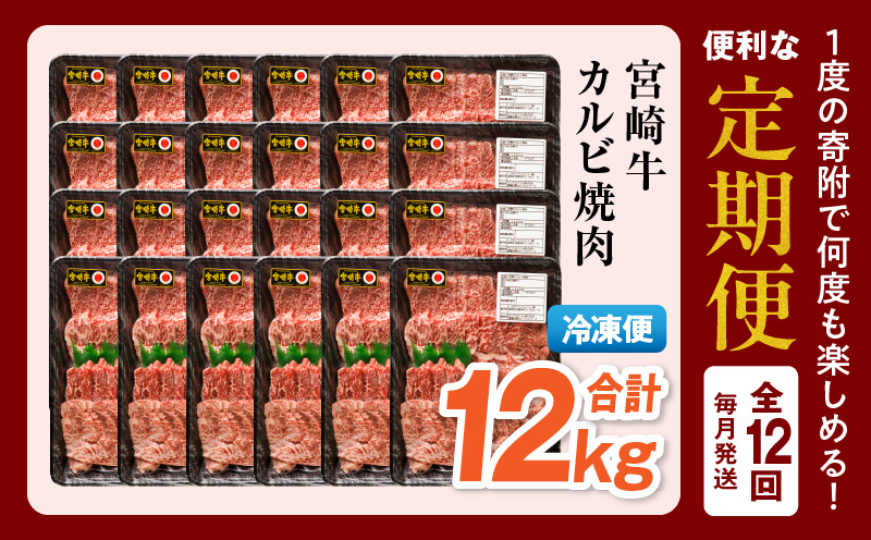 【定期便全12回】宮崎牛 カルビ焼肉 合計1kg_M243-T009-03