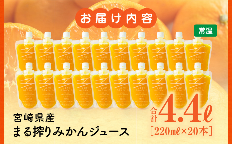 宮崎県産 まる搾りみかんジュース 220ml×20本 ジュース みかん みかんジュース 柑橘 柑橘類 飲料_M249-008-04
