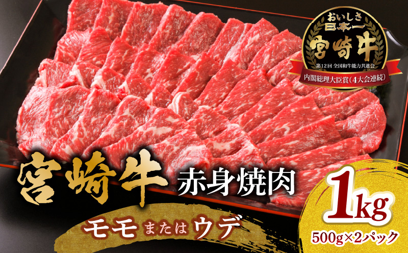 宮崎牛 モモ or ウデ 赤身焼肉1kg_M299-003