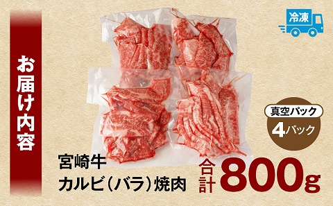 宮崎牛カルビ(バラ)焼肉 合計800g 宮崎牛 ブランド牛 バラ肉 焼肉 焼き肉 スライス バーベキュー BBQ 真空パック 冷凍 カルビ 牛肉_M365-001-03