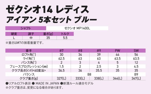 ゼクシオ 14 レディス アイアン ブルー 5本セット【L】《2025年モデル》_IE-C703-L _(都城市)ダンロップ ゼクシオ 14シリーズ 2025年モデル アイアン MP1400L カーボンシャフト レディス ゴルフ用品 スポーツ用品 日本製 MADE IN JAPAN 国産 ゴルフクラブ