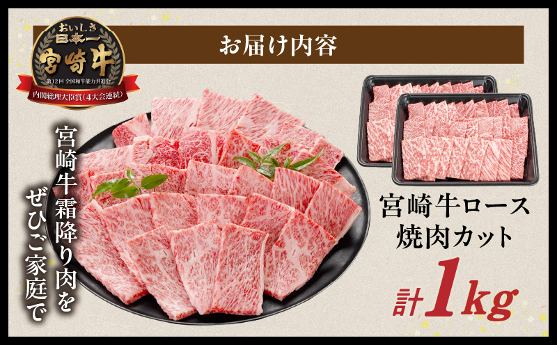 畜産農家応援! 宮崎牛ロース焼肉用 500g×2パック_29-N202