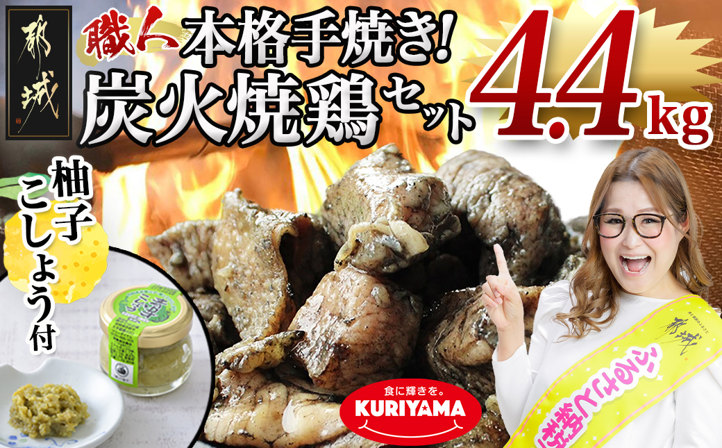 本格手焼き!炭火焼鶏4.4kg(ゆずこしょう付) 150g×6P・500g×7P_AC-1411_ (都城市) 鶏肉 小分け 炭火焼き 宮崎 冷凍 柚子胡椒