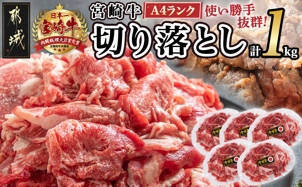 宮崎牛切り落とし1kg_MJ-2611_ (都城市) 牛肉 切り落とし 宮崎牛 和牛 国産 モモ肉 小分け 200g×5P