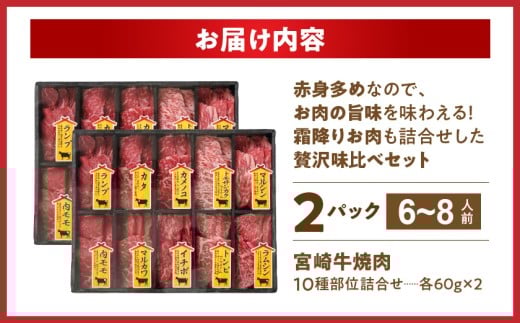 宮崎牛食べ比べ10種盛り焼肉セット(各600g×2P)_34-3103_(都城市) 都城産 宮崎牛 A4ランク 焼肉 セット 内モモ カタ トンビ ランプ ラムシン マルシン カメノコ イチボ マルカワ ミスジorトモサンカク 10種類 贈答用  ギャル曽根さんおすすめの牛肉返礼品