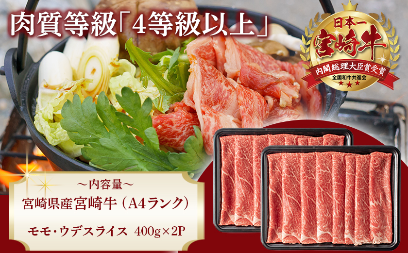宮崎牛モモ・ウデスライス800g_17-2601_(都城市) 牛肉 A4ランク4等級 国産ブランド牛 牛もも肉 牛うで肉 
