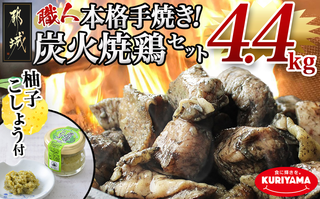 本格手焼き!炭火焼鶏4.4kg(ゆずこしょう付) 150g×6P・500g×7P_AC-1411_ (都城市) 鶏肉 小分け 炭火焼き 宮崎 冷凍 柚子胡椒