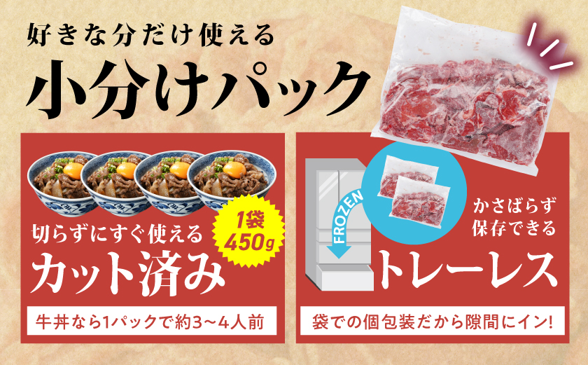 国産牛 赤身切り落とし1.8kg(450g×4パック)_14-3604_(都城市) 牛 国産 赤身 切り落とし ウデ モモ 450g 4パック カレー 肉じゃが 牛丼 肉炒め