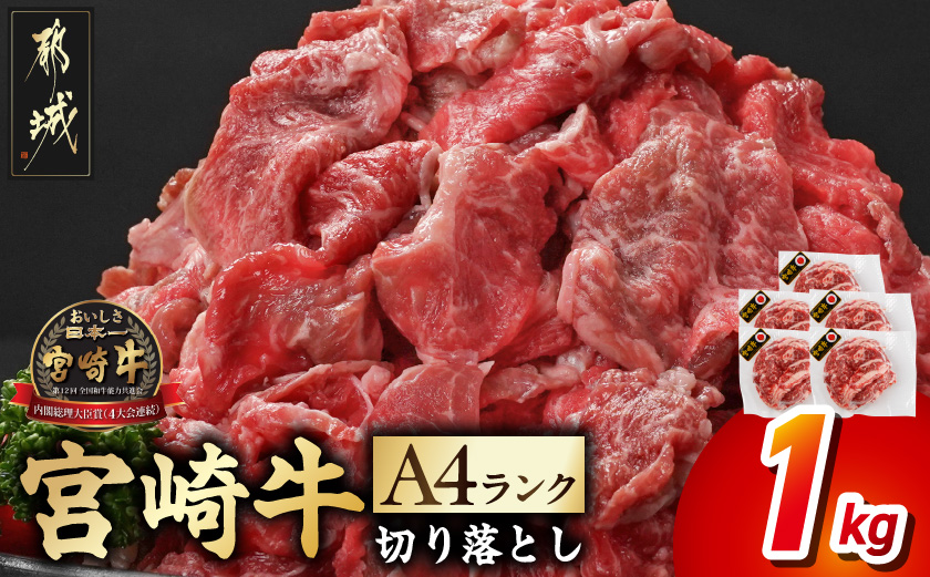 宮崎牛切り落とし1kg≪スキンパック包装でお届け!≫_13-2602_ (都城市) 牛肉 切り落とし 宮崎牛 和牛 国産 モモ肉 小分け 200g×5P