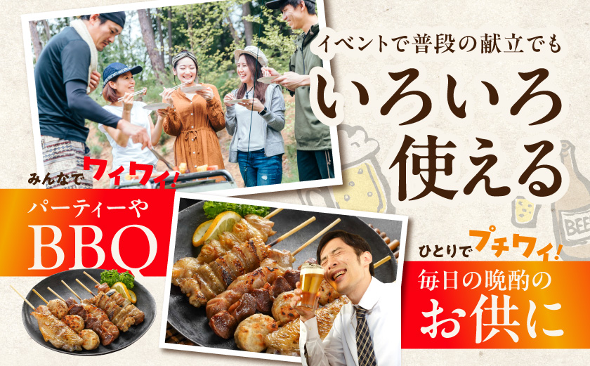 職人串打ちの本格焼き鳥48本!!≪みやこんじょ特急便≫_12-3307-Q_(都城市) 焼鳥串 生冷凍串 冷凍生肉 もも 皮 手羽 小肉 砂肝 ぼんじり ねぎま ハラミ せせり つくね ふりそで 6本入り 8P 計1.6kg BBQ 鶏肉 国産 小分け