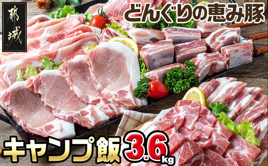 「どんぐりの恵み豚」キャンプ飯3.6kgセット_17-1104_(都城市) 都城産豚 どんぐりの恵み ロースステーキ バラワイルド焼肉 肩ロース焼肉 モモ焼きそば用 ウデ大判スライス スペアリブ焼肉 真空包装 3.6キロ 200g 300g BBQ キャンプ