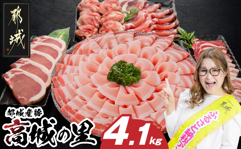 「高城の里」わくわく4.1kgセット(真空)_22-8401-s_(都城市) 都城産豚 高城の里 しゃぶしゃぶ バラ 焼肉 切り落とし 肩ローススライス ロース とんかつ