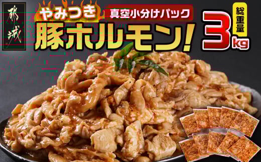 やみつき豚ホルモン!3kg!真空小分けパック!_LG8-3303_(都城市) 国産豚 ホルモン 味付き 300g 10P 3kg 小分け 真空パック おつまみ 焼くだけ 簡単調理 豚肉