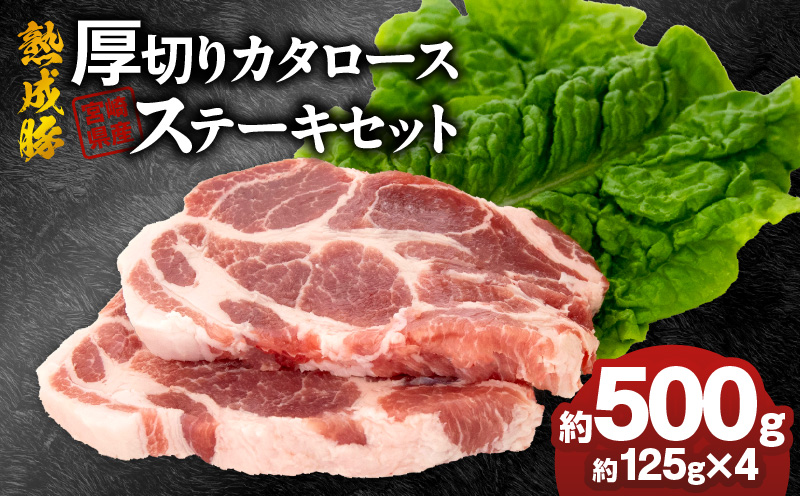宮崎県産熟成豚 厚切りカタロースステーキセット 約125g×4個 N0105-YA2277
