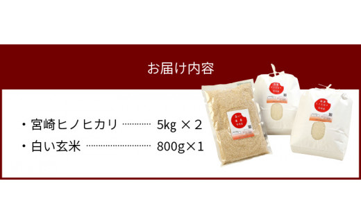 宮崎ヒノヒカリ 延岡産 白米と白い玄米セット 合計10.8kg　N0149-Za725