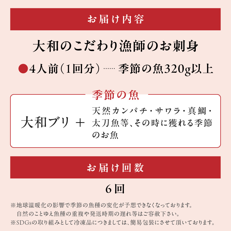 【6ヶ月定期便】大和のこだわり漁師のお刺身4人前 N072-YD0163_1