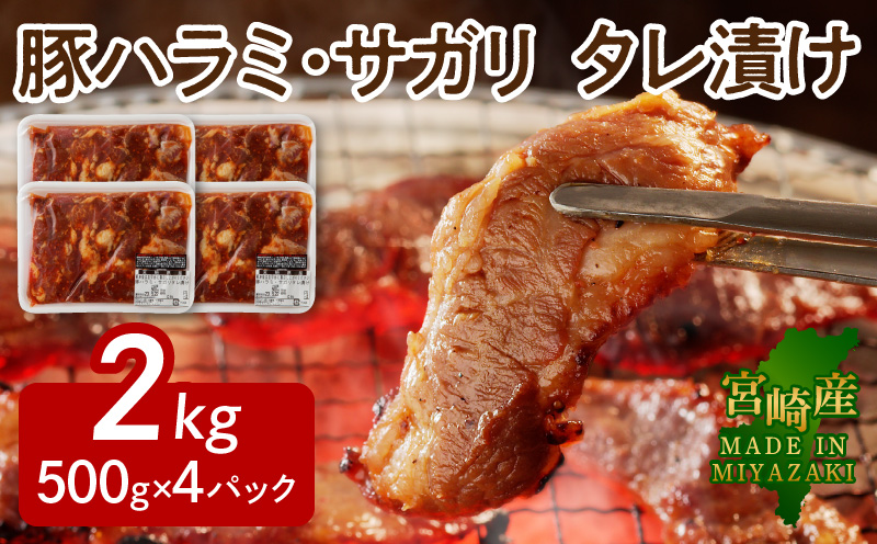 【宮崎産】豚ハラミ・サガリ タレ漬け 2kg(500g×4) N061-YB440