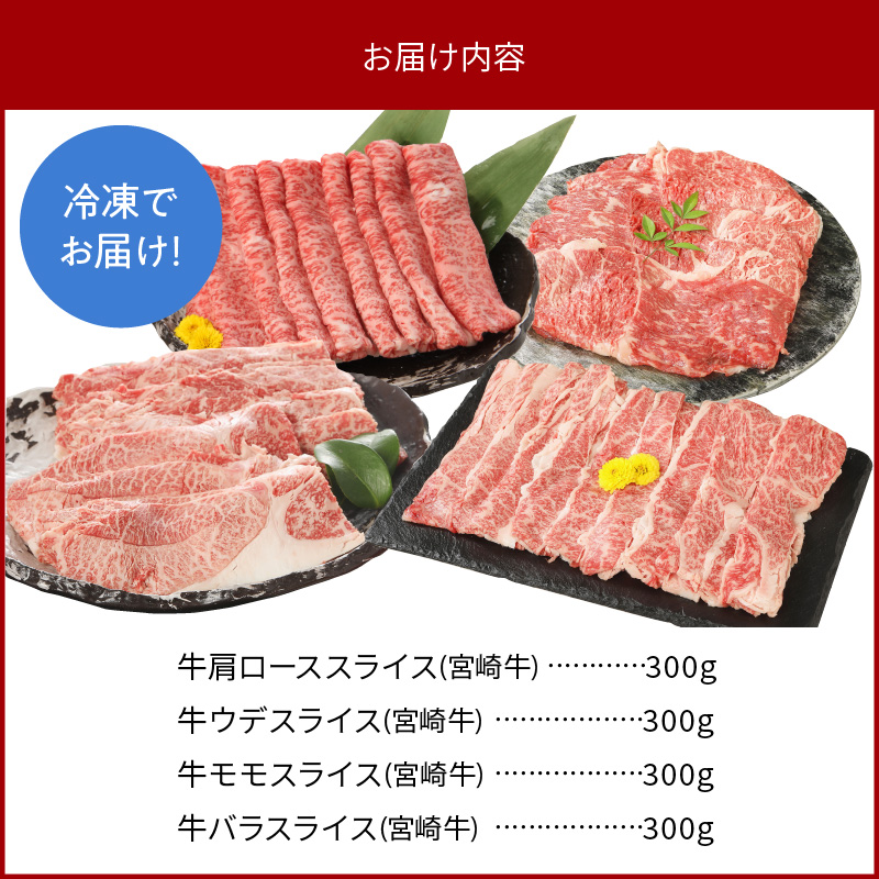 宮崎牛4種食べ比べスライス1.2kg N0147-YB816