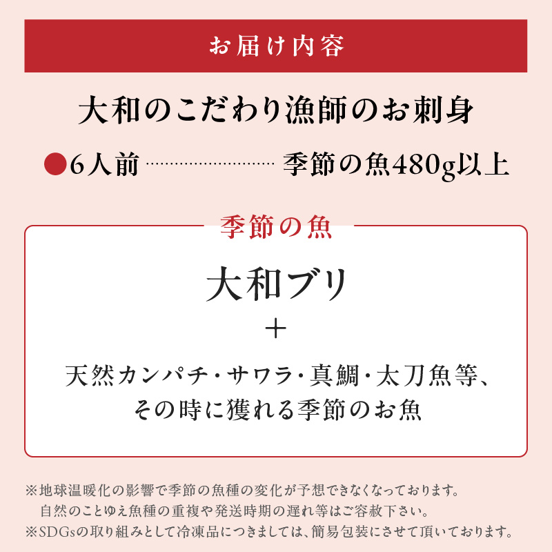 【単月お届け】大和のこだわり漁師のお刺身6人前 N072-YA3338_1