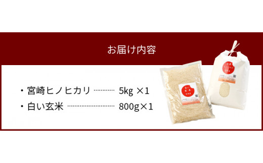 宮崎ヒノヒカリ 延岡産 白米と白い玄米セット 合計5.8kg　N0149-A148