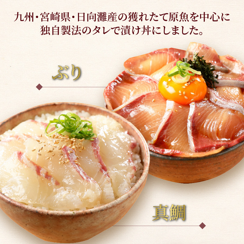 【冷凍】ブリ・真鯛・近海マグロ・生アトランサーモンの漬け丼4種食べ比べセット　100g×8袋　N019-ZB061