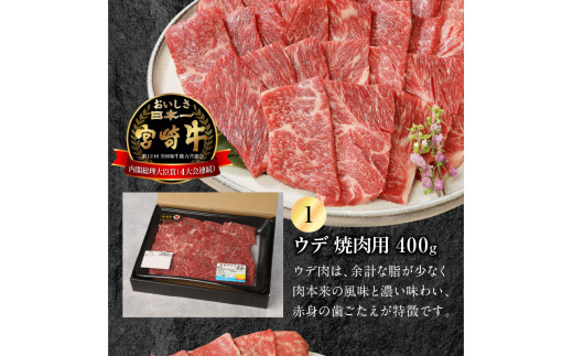 宮崎牛 ウデ モモ バラ 焼肉用 各400g 計1.2kg　N0147‐B814