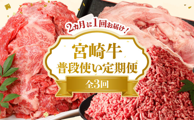 【定期便隔月3回】宮崎牛 普段使い定期便 N0140-YD0268
