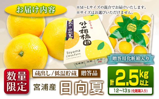 先行予約 宮浦産 蔵出し 日向夏 計2.5kg以上 化粧箱入り 期間限定 数量限定 フルーツ 果物 くだもの 柑橘 みかん 令和8年発送 国産 産地直送 新鮮 食品 ジュース デザート おやつ ギフト 贈り物 贈答 お返し お礼 手土産 おすそ分け 宮崎県 日南市 送料無料_BC130-25