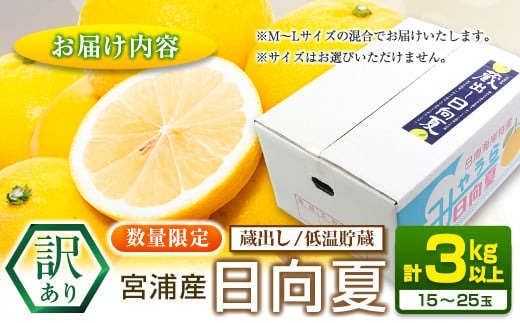 先行予約 訳あり 宮浦産 蔵出し 日向夏 計3kg以上 期間限定 数量限定 フルーツ 果物 くだもの 柑橘 みかん 令和8年発送 国産 産地直送 新鮮 食品 ジュース デザート フルーツサンド おやつ ご褒美 おすそ分け ご家庭用 ご自宅用 宮崎県 日南市 送料無料_BC131-25