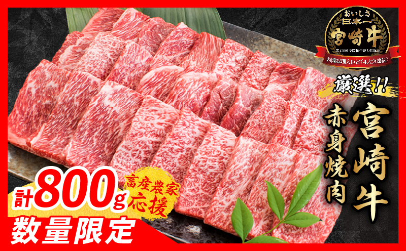 【9月配送】【畜産農家応援】数量限定 厳選 宮崎牛 赤身 焼肉 計800g 牛肉 国産 焼き肉 BBQ 鉄板焼き バーベキュー 人気 黒毛和牛 肩ウデ モモ A4 A5 等級 ギフト 贈答 小分け 食品 選べる ミヤチク 宮崎県 日南市 送料無料_C168-26-09