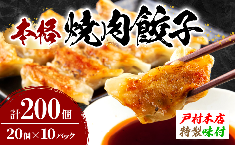 焼くだけ!! 簡単調理 焼肉餃子 20個 × 10パック 計200個 小分け 宮崎 餃子 ぎょうざ ギョーザ 加工品 国産 惣菜 戸村本店 特製餃子 自家製餃子 冷凍餃子 人気 おすすめ おかず おつまみ お弁当 おすそ分け 手土産 贈り物 ギフト プレゼント 日南市 送料無料_DB33-25