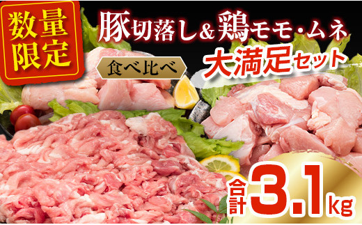 数量限定 豚肉 切り落とし 鶏肉 モモ ムネ セット 合計3.1kg 国産 食品 ポーク チキン おかず 人気 大容量 万能食材 焼肉 から揚げ 炒め物 お弁当 おつまみ 詰め合わせ 食べ比べ 小分け 便利 おすすめ グルメ お取り寄せ おすそ分け 宮崎県 日南市 送料無料_C146-25