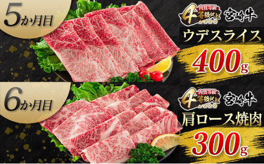 6か月 お楽しみ 定期便 宮崎牛 焼肉 スライス セット 総重量2.2kg 牛肉 ビーフ 黒毛和牛 国産 ブランド牛 すき焼き しゃぶしゃぶ 焼しゃぶ 炒め物 BBQ うで 肩ロース もも ばら ご褒美 お祝い 記念日 A4 4等級以上 お取り寄せ グルメ 宮崎県 日南市 送料無料_KB1-23