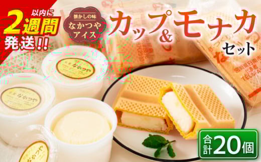 手作り アイス カップ ＆ モナカ セット 合計20個 スイーツ お菓子 食品 加工品 最中 なかつや 国産 おやつ デザート ご褒美 昔ながら 手作り 子供 乳製品 氷菓 詰め合わせ 食べ比べ お取り寄せ グルメ おすそ分け おすすめ 懐かしい 宮崎県 日南市 送料無料_CA34-23
