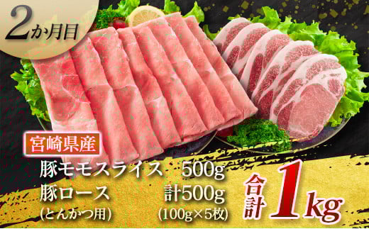 6か月 お楽しみ 定期便 豚肉 スライス 万能 セット 総重量6kg ポーク 国産 食品 豚バラ 豚ウデ 豚モモ 豚ロース 豚肩ロース すき焼き しゃぶしゃぶ とんかつ 生姜焼き おかず お弁当 おつまみ 贅沢 ご褒美 お祝 記念日 お取り寄せ 宮崎県 日南市 送料無料_IF3-23