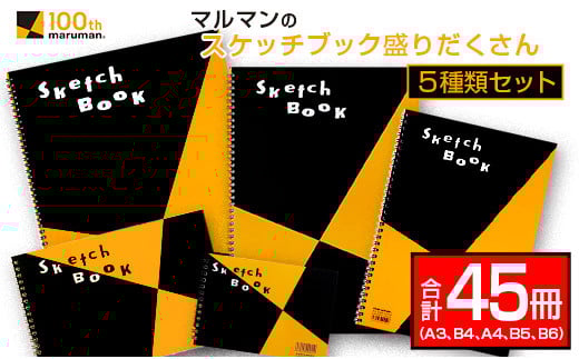 マルマン スケッチブック 盛りだくさん 5種類 セット A3 B4 A4 B5 B6 合計45冊 雑貨 日用品 文房具 画用紙 ノート 国産 リング製本 キャンバス イラスト 文具 筆記用具 画材 事務用品 ビジネスノート スクラップブッキング おすすめ 宮崎県 日南市 送料無料_GC3-25