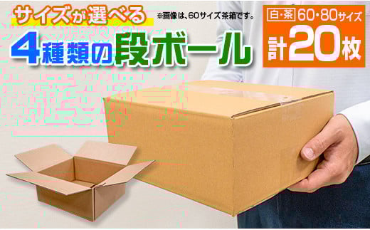 サイズが選べる 4種類 段ボール 計20枚 日用品 雑貨 ダンボール 箱 規定サイズ 紙製品 引っ越し 整理 収納 片付け 荷造り 新生活 包装資材 梱包 資材 外装材 パッケージ 工作 仕送り 品物発送 書類発送 おすすめ 事務用品 宮崎県 日南市 送料無料_AA52-23