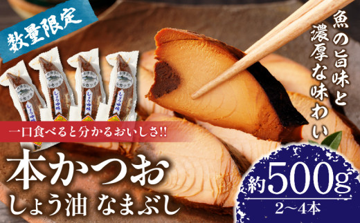 ＼一口食べると分かるおいしさ!!／数量限定 本かつお しょう油 なまぶし 約500g 2〜4本 食品 加工品 国産 真空パック おすすめ 鰹 生ぶし 生節 おかず おつまみ サラダ ギフト プレゼント 贈り物 贈答 お取り寄せ おすそ分け 宮崎県 日南市 送料無料_AA63-24