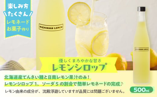 無添加 てんさい糖使用 数量限定 日南レモン シロップ 500ml 2本 セット れもん 檸檬 柑橘 ジュース フルーツ 果物 くだもの 飲料 飲み物 オリジナル ブレンド ホット アイス ソーダ割 レモンケーキ 国産 人気 おすすめ ギフト 贈り物 贈答 宮崎県 送料無料_CC70-25