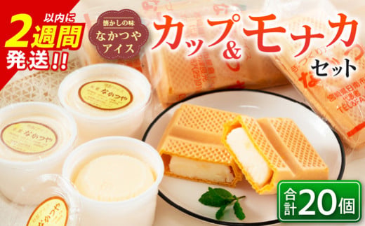 手作り アイス カップ ＆ モナカ セット 合計20個 スイーツ お菓子 食品 加工品 最中 なかつや 国産 おやつ デザート ご褒美 昔ながら 手作り 子供 乳製品 氷菓 詰め合わせ 食べ比べ お取り寄せ グルメ おすそ分け おすすめ 懐かしい 宮崎県 日南市 送料無料_CA34-23