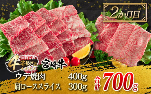 3か月 お楽しみ 定期便 宮崎牛 焼肉 スライス セット 総重量2.3kg 牛肉 ビーフ 黒毛和牛 国産 ブランド牛 ばら もも うで 肩ロース すき焼き しゃぶしゃぶ BBQ A4ランク以上 4等級以上 ご褒美 お祝い 記念日 おもてなし 食べ比べ お取り寄せ グルメ 送料無料_JC2-23