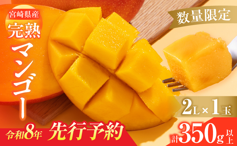 数量限定 宮崎県産 完熟マンゴー 2L×1玉 計350g以上 期間限定 フルーツ スイーツ 果物 くだもの 食品 グルメ デザート 国産 産地直送 人気 おすすめ おやつ 高級 ご褒美 贅沢 贈り物 ギフト プレゼント 令和8年発送分 宮崎県 日南市 送料無料_BA92-25