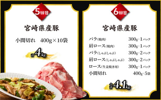 6か月 お楽しみ 定期便 宮崎牛 宮崎県産豚 食べ尽くし セット 総重量12.9kg 数量限定 6回 肉 牛肉 豚肉 国産 食品 黒毛和牛 小分け ロース 豚バラ 小間切れ スライス 焼肉 しゃぶしゃぶ すき焼き おかず 冷凍 おすすめ ギフト 宮崎県 日南市 送料無料_P1-24