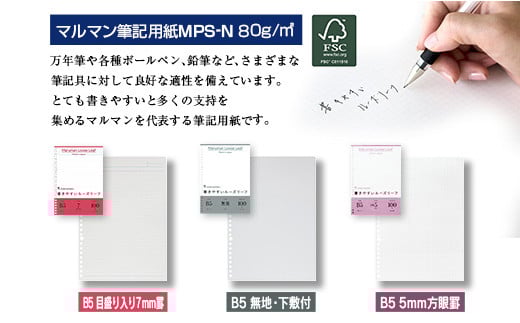 マルマン ルーズリーフ 3種類 セット B5 26穴 合計1,500枚 7mm 無地 5mm方眼 雑貨 文房具 メモ帳 イラスト スケッチ 自由帳 仕事 学校 新学期 勉強 進学 議事録 日用品 事務用品 国産 人気 おすすめ ロングセラー お取り寄せ 宮崎県 日南市 送料無料_BD116-25