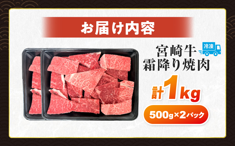 【令和8年7月配送】数量限定 宮崎牛 霜降り 焼肉 計1kg 肉質等級4等級以上 牛肉 黒毛和牛 国産 食品 おかず 最高級 ブランド牛 焼き肉 BBQ バーベキュー キャンプ 人気 おすすめ 記念日 贈り物 お取り寄せ ミヤチク 宮崎県 日南市 送料無料_DA52-25-07