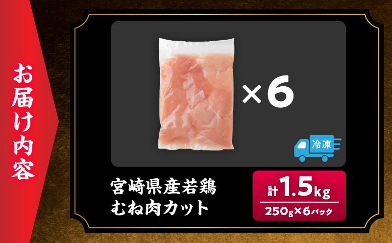 数量限定 宮崎県産 若鶏むね肉 切身 250g×6袋 計1.5kg 小分け 便利 冷凍 国産 真空パック カット済 簡単調理 サラダチキン 蒸し鶏 炒め物 高たんぱく 低カロリー おかず お弁当 おつまみ 低脂質 ヘルシー 人気 おすすめ グルメ 選べる 宮崎県 日南市 送料無料_ZZV3-26