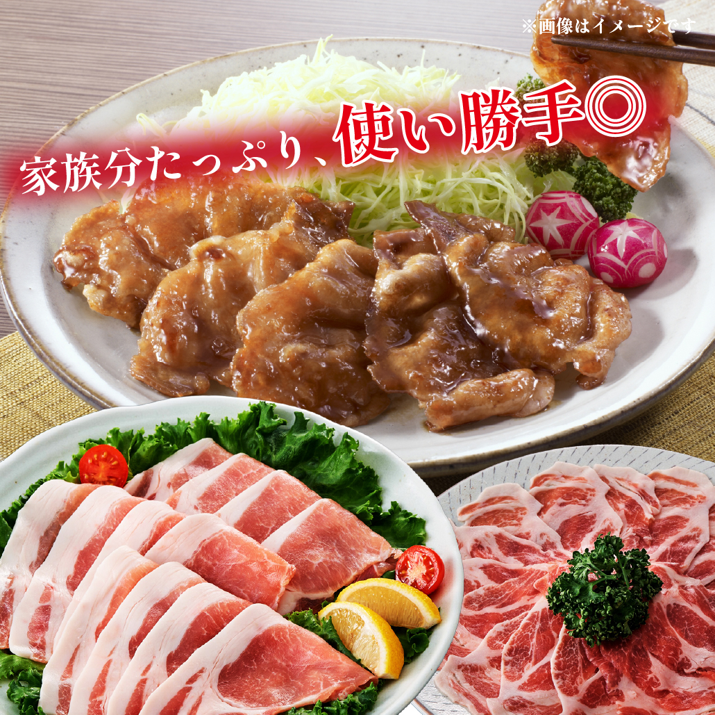 【定期便全3回】主婦の味方定期便(豚バラスライス 豚ロースとんかつ 豚モモウデ切り落とし ロースしゃぶしゃぶ 国産 九州産)