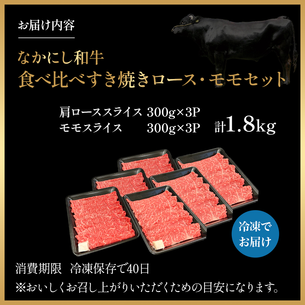宮崎県西ノ原牧場・なかにし和牛食べ比べすき焼きロース・モモ 計1.8kg（国産 牛肉 肉 宮崎牛 黒毛和牛 お肉 すき焼き 焼肉 人気 ロース モモ 食べ比べ セット 宮崎)