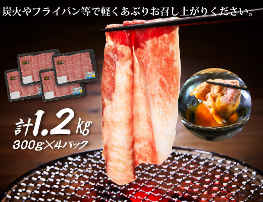 【生産者応援】宮崎牛ロース焼きしゃぶ1.2kg（300g×4P 宮崎牛 和牛 国産 牛肉 霜降り ロース スライス 冷凍 送料無料）